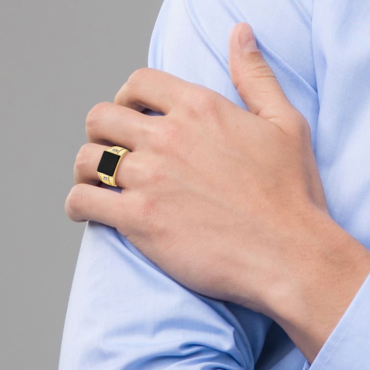 10K Yellow Gold Men's Onyx and Diamond Ring - 1B5WRA