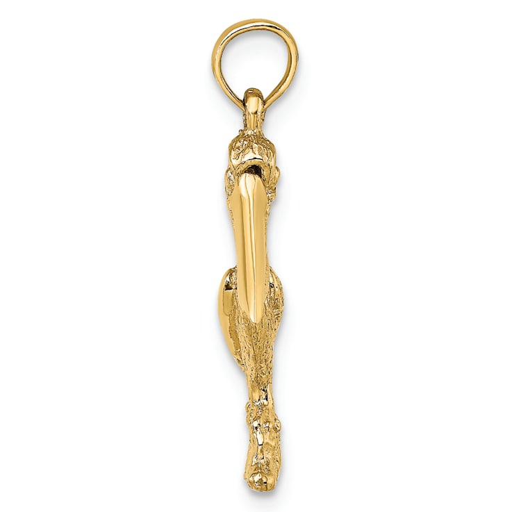 14k Yellow Gold Textured Standing Pelican with Moveable Mouth Pendant