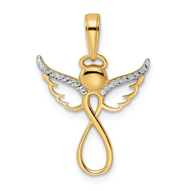 14K Two-tone Gold Diamond-Cut Infinity Angel Pendant
