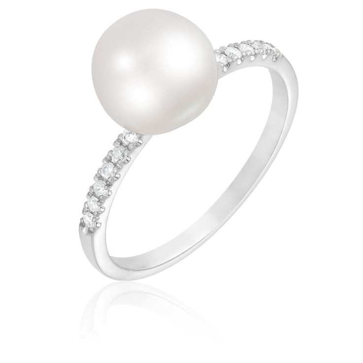 8mm White Cultured Akoya Pearl 14K White Gold Ring