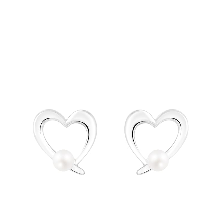 3.5-4mm white cultured freshwater pearl rhodium over sterling silver earrings