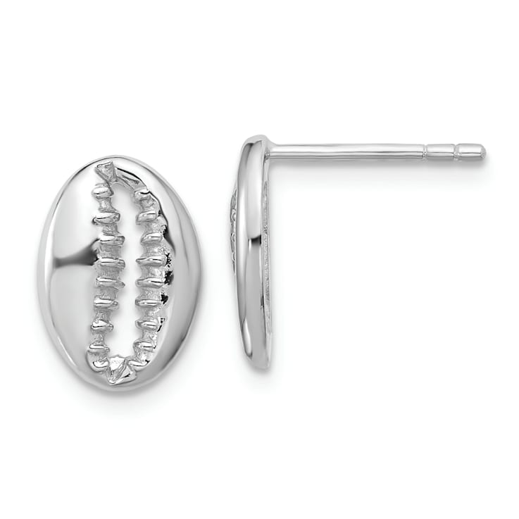 Rhodium Over Sterling Silver Polished Cowrie Shell Post Earrings