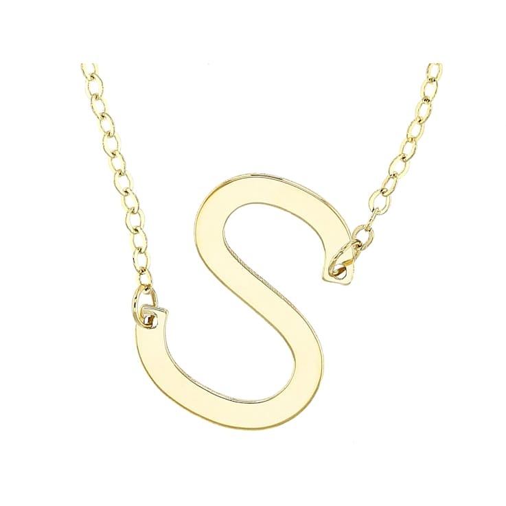 Sideways Initial S Necklace In Solid 14K Yellow Gold 18 Inch
