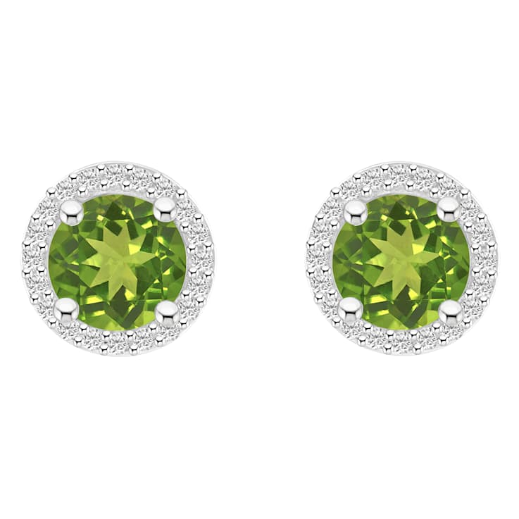 6mm Round Peridot And Created White Sapphire 10k White Gold Halo Stud Earrings