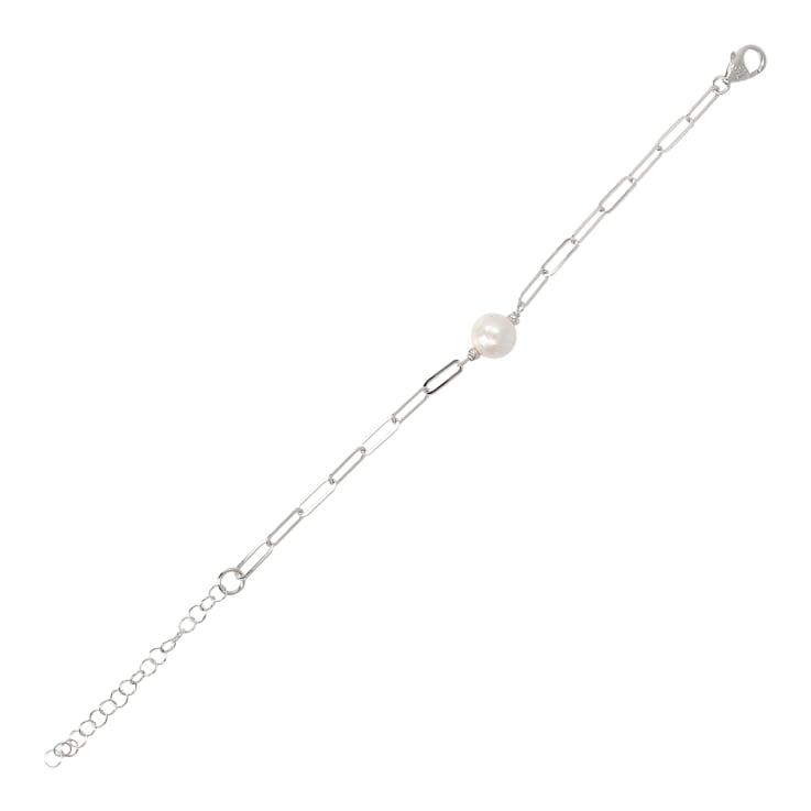Cultured Pearl Paperclip Chain Bracelet in Sterling Silver