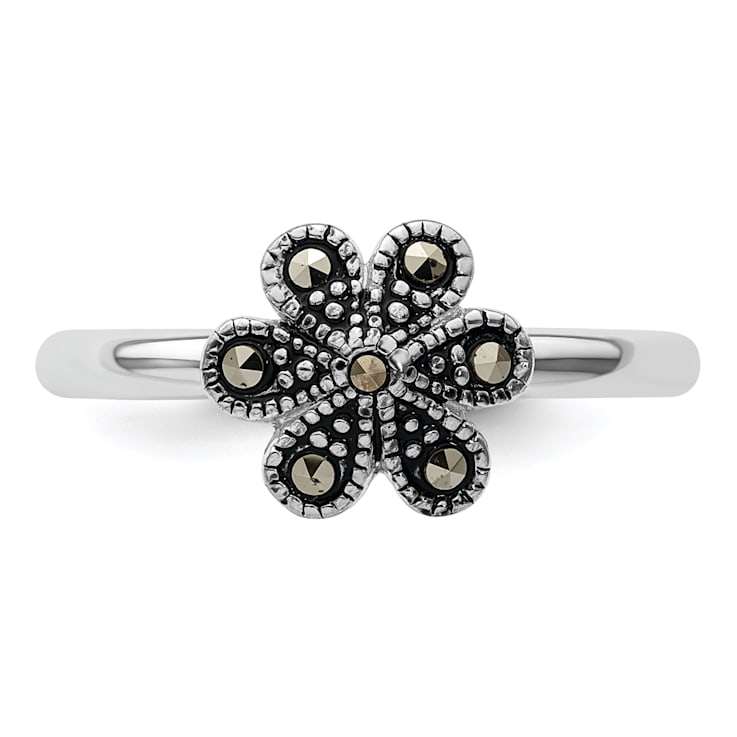 Rhodium Over Sterling Silver Stackable Expressions Marcasite Scalloped Ring