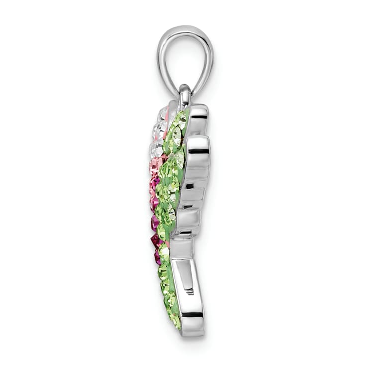 Rhodium Over Sterling Silver Crystal Hummingbird Pendant