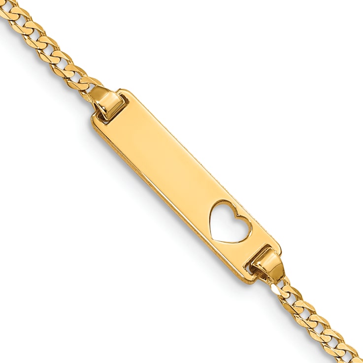 14k Yellow Gold Cut-out Heart Curb Link ID Bracelet
