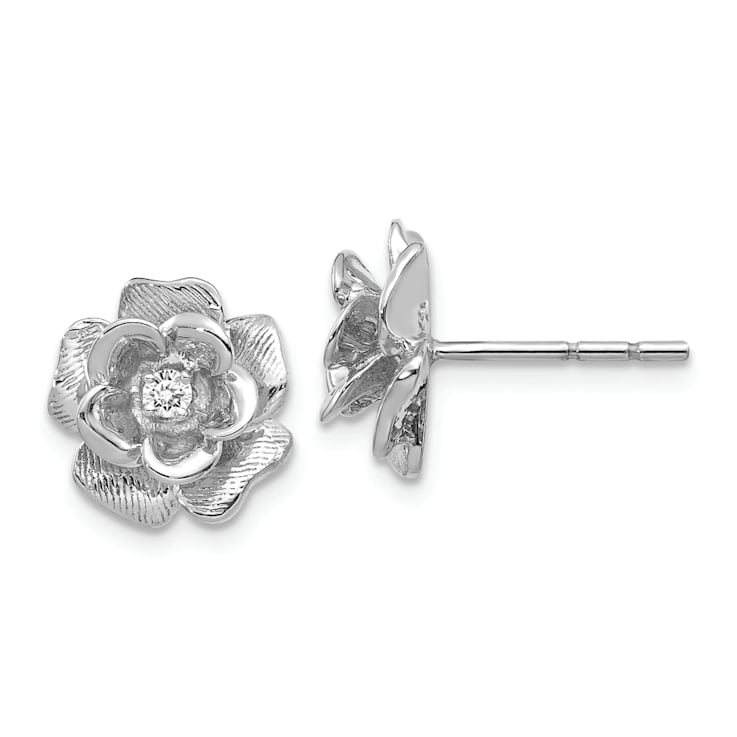 Rhodium Over 14k White Gold 11mm Textured I2/I-J Diamond Stud Earrings