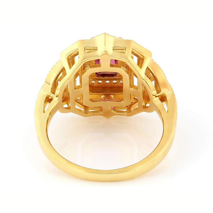 Grape Color Garnet, Purple Rhodolite And White Zircon Ring In 18K Gold
Over Sterling Silver 2.06ctw