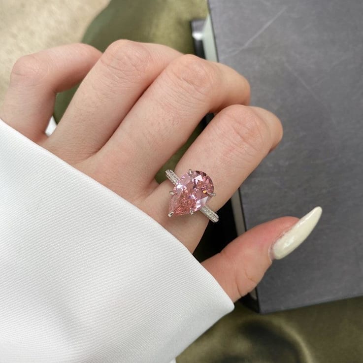 Pear Shape Pink and Round White Cubic Zirconia Accents Sterling Silver Ring