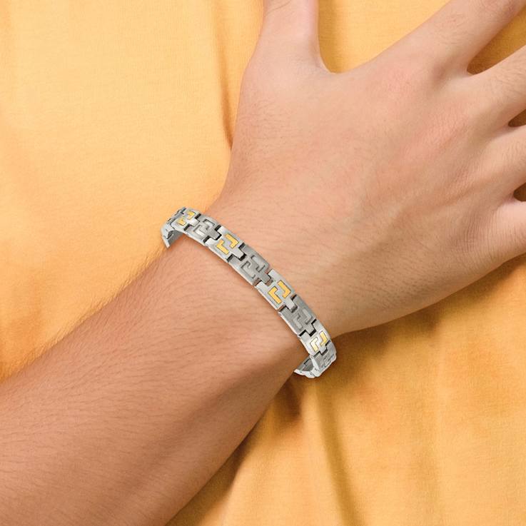 Titanium with 14K Inlay Brushed and Polished 8.5-inch Bracelet