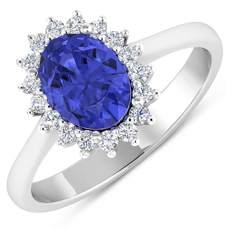 1.63ctw Violet Tanzanite and Diamond 14K White Gold Halo Ring