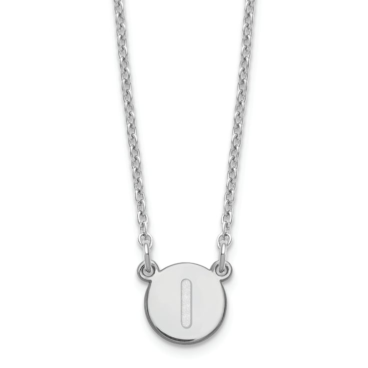 Rhodium Over Sterling Silver Tiny Circle Block Letter I Initial Necklace