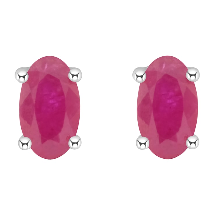 5x3mm Oval Ruby 14k White Gold Stud Earrings