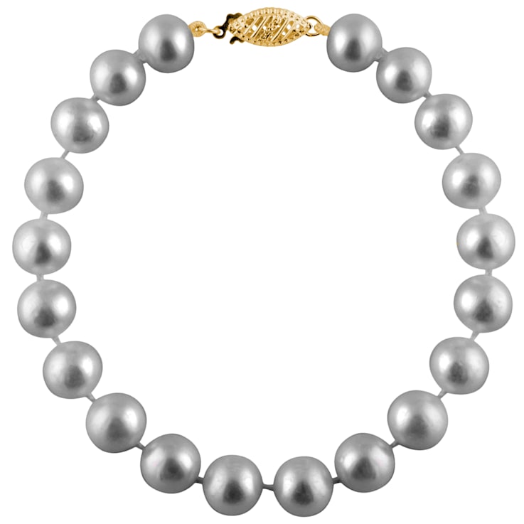 14k Yellow Gold 5-6mm Gray Freshwater Pearl Bracelet