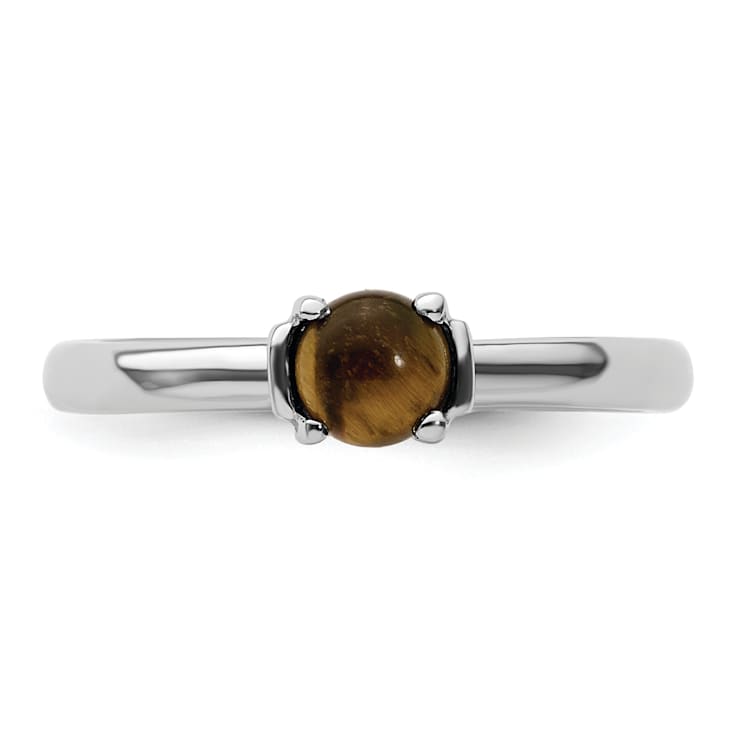 Rhodium Over Sterling Silver Stackable Expressions Tigers Eye Ring
