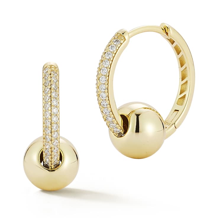 Rachel Zoe CZ Pave Hoop and Ball Dangle Earrings in 14K Gold Over
Sterling Silver
