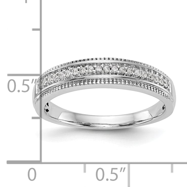Rhodium Over 14K White Gold Diamond Trio Ladies Wedding Band 0.10ctw