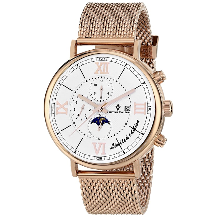 Christian Van Sant Men's Somptueuse LTD White Dial, Rose Stainless Steel
mesh Watch