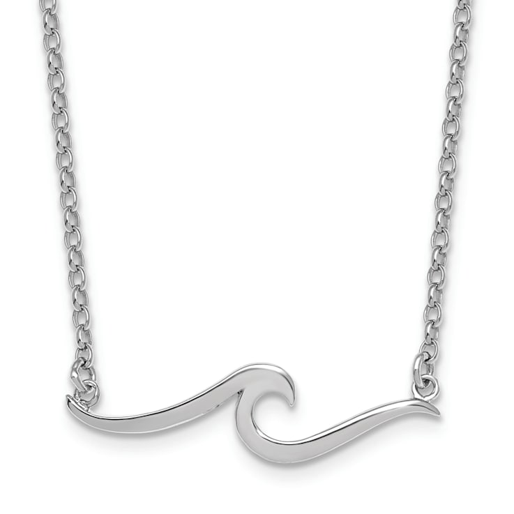 Rhodium Over Sterling Silver Wave 16 + 2 Inch Necklace