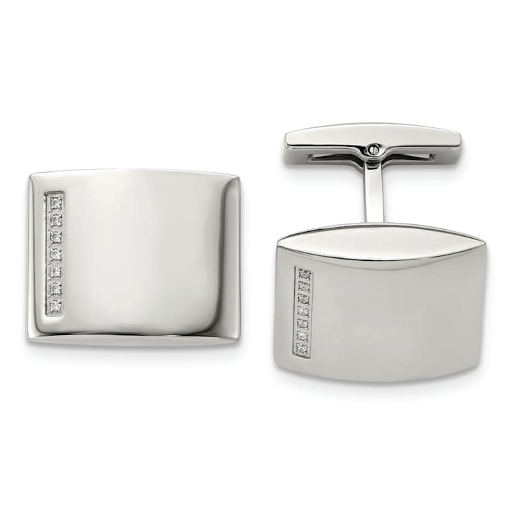 Stainless Steel Polished CZ Cuff Links