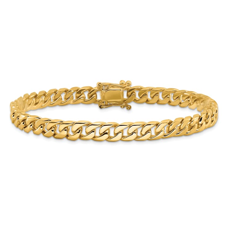 14K Yellow Gold 6.8mm Hand-Polished Flat Beveled Curb Link Bracelet