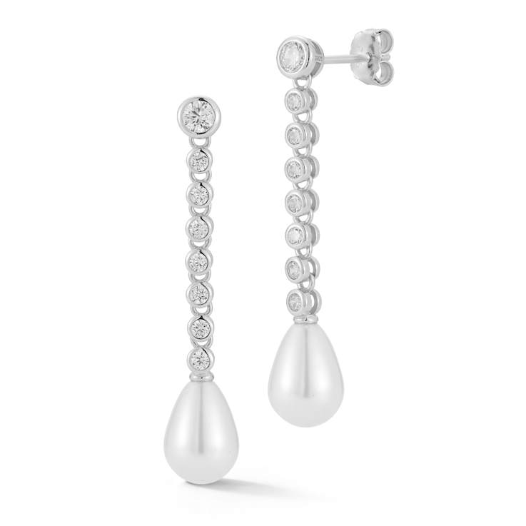 Rachel Zoe Freshwater Pearl CZ Tennis Drop Earrings in Rhodium Over
Sterling Silver
