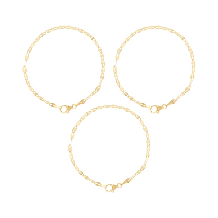 18K Yellow Gold Plated Over Sterling Silver Set of 3 Polished Link
Bracelets, 7.25 Inches