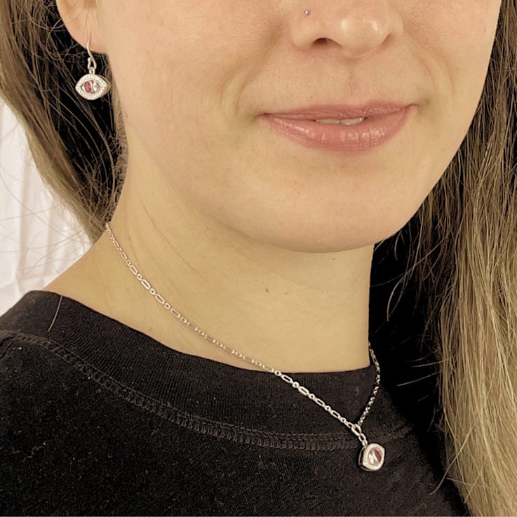 Ruby Rhodium Over Sterling Silver Evil Eye Earrings