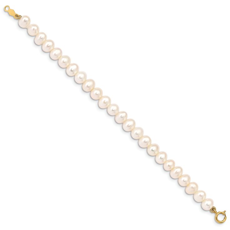 14k Yellow Gold Children's 4-5mm White Egg Shape Freshwater Cultured
Pearl Bracelet