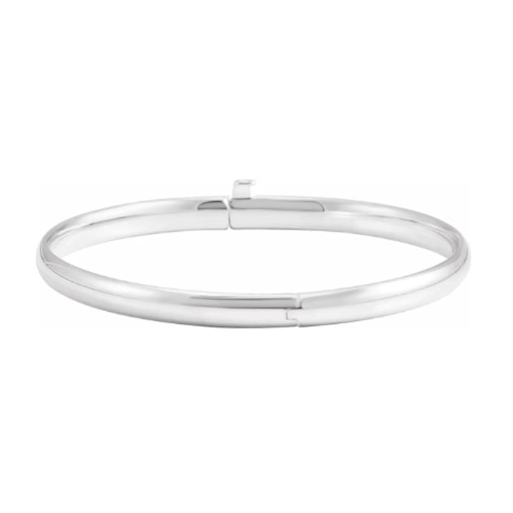 14K White Gold Baby Bangle Bracelet with Snap Box Clasp, 5.5 Inches.