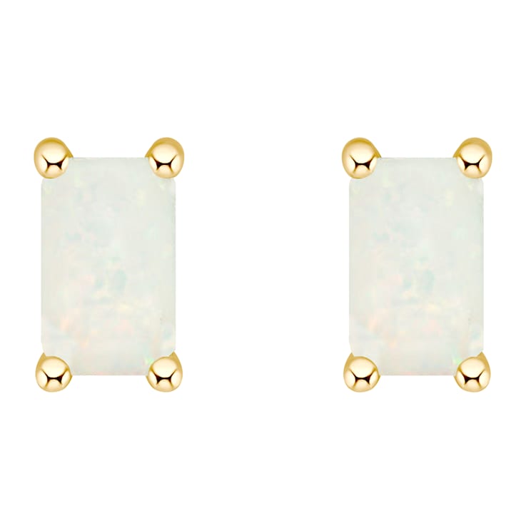 5x3mm Emerald Cut Opal 14k Yellow Gold Stud Earrings