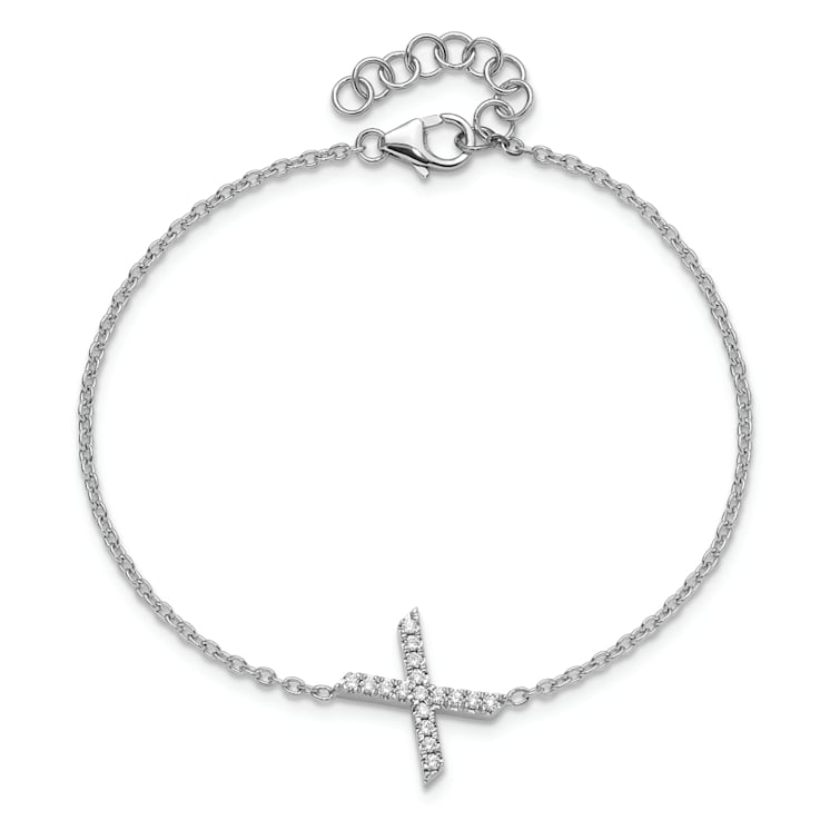 Rhodium Over 14k White Gold Diamond Sideways Letter X Bracelet
