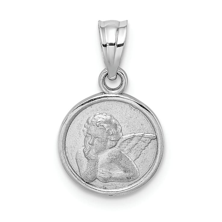Rhodium Over 14k White Gold Satin Angel Coin Charm