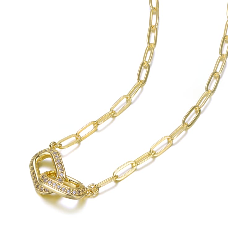 CZ Interlocking Links Pendant Necklace In 14K Gold Over Brass
