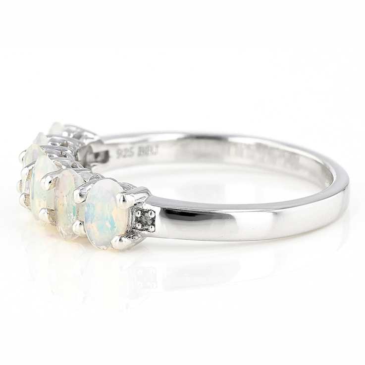 Opal And Diamond Accent Band Ring In Sterling Silver