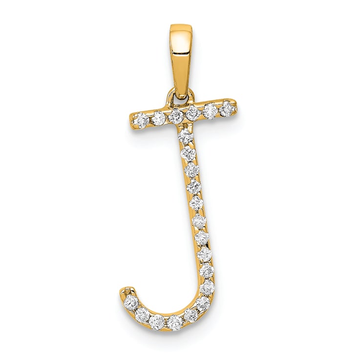 14K Yellow Gold Diamond Letter J Initial Pendant