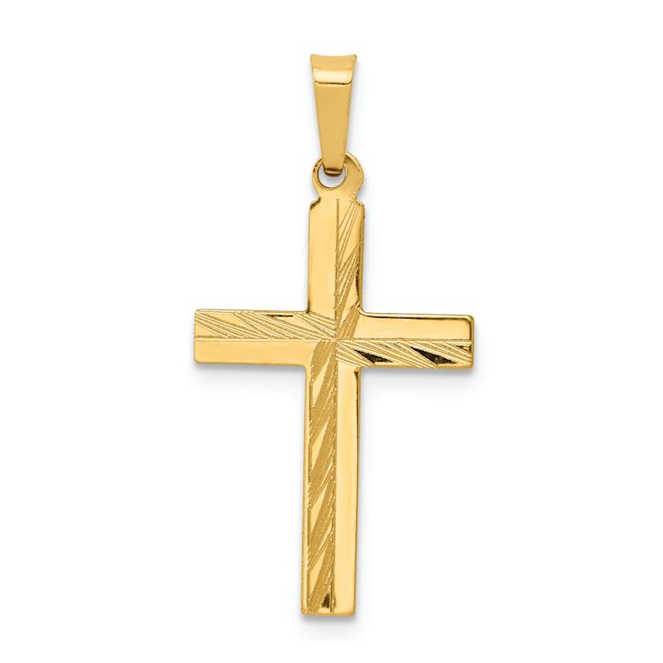 14k Yellow Gold Diamond-Cut Cross Pendant