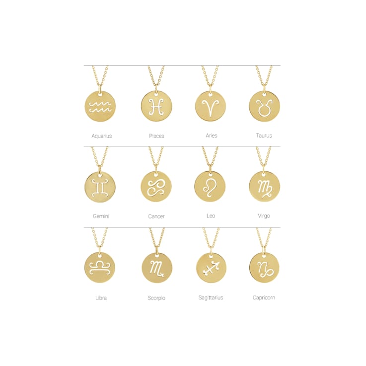 14K Yellow Gold Aries Zodiac Disc Pendant With Chain
