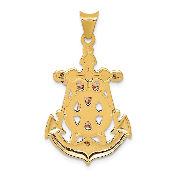 14K Yellow, White and Rose Gold Mariner Crucifix Pendant