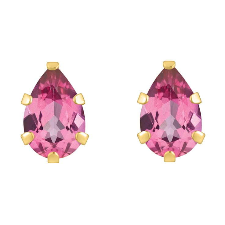 6x4mm Pear Shape Pink Topaz 10k Yellow Gold Stud Earrings