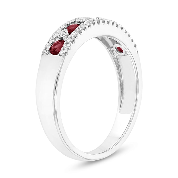 Ruby and Diamond 14k White Gold Band Ring 0.59ctw