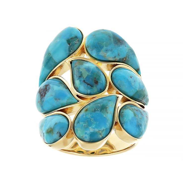Turquoise Pear Large Ring In 18K Gold Over Sterling Silver