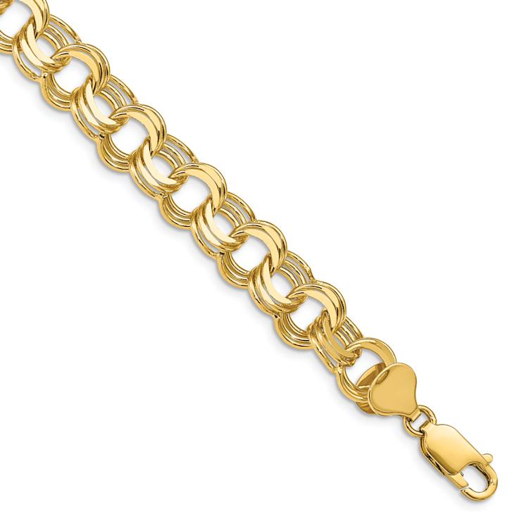14k Yellow Gold 7.5mm Triple Link Charm Bracelet