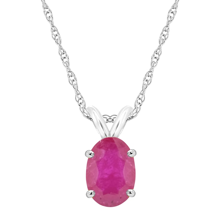 7x5mm Oval Ruby 14k White Gold Pendant With Chain