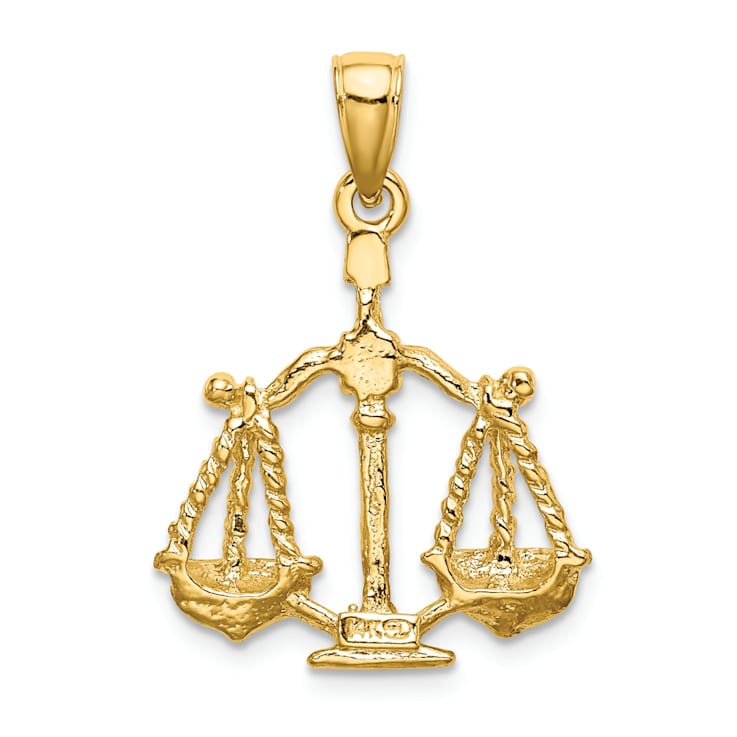 14k Yellow Gold 3D Textured Large Libra Zodiac pendant