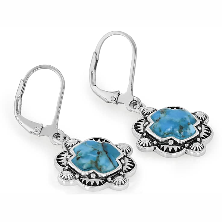 Turquoise Sterling Silver Modern Cross Earrings 9x9mm