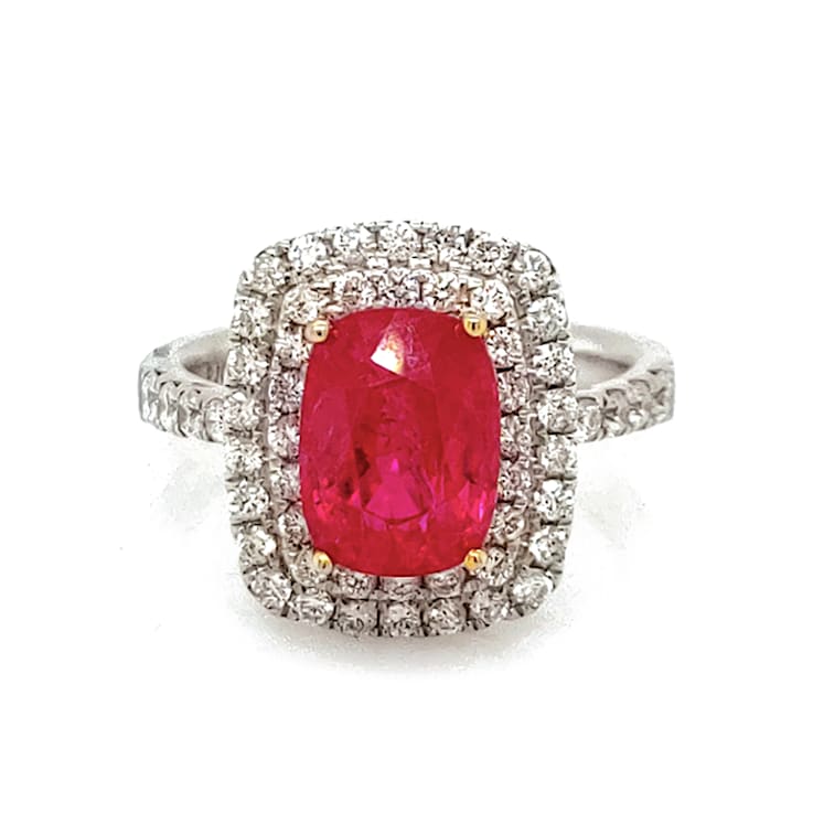 3.28 Ctw Ruby and 0.98 Ctw White Diamond Ring in 14K 2-Tone