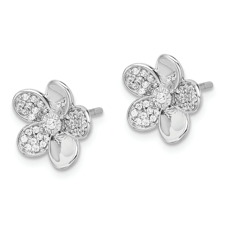 Rhodium Over 14k White Gold 10mm Diamond Flower Stud Earrings